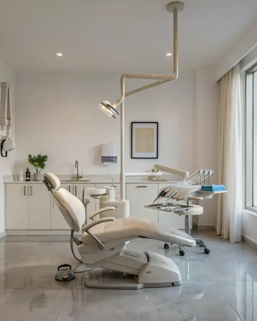 A calm, light-filled treatment room at Shwari Dental on Riverside Drive, with a view over Westlands